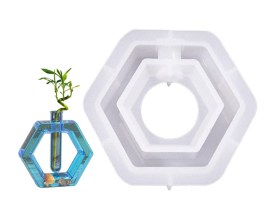Molde silicona florero hidroponia hexagonal